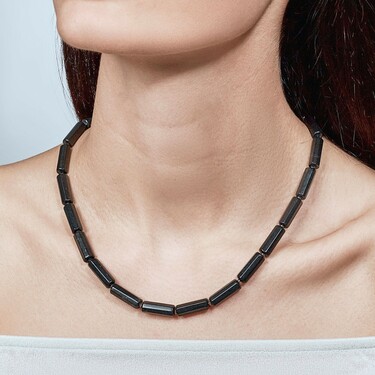 Бусы Натуральный Черный Нефрит, Серебро