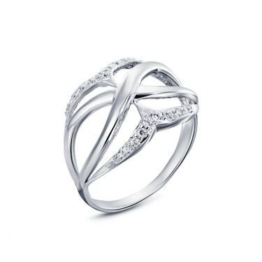 Серебряное кольцо Дорожки с белыми фианитами, родий