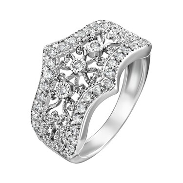 Серебряное кольцо Дорожка с белыми фианитами, родий