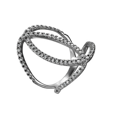 Серебряное объёмное кольцо Дорожка с белыми фианитами, родий