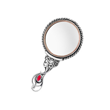 Серебряное зеркало Красавица с крупным красным фианитом
