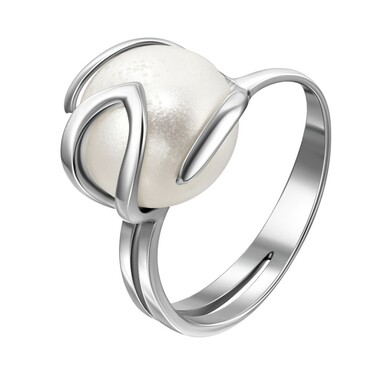 Серебряное кольцо с жемчугом и белыми фианитами, родий