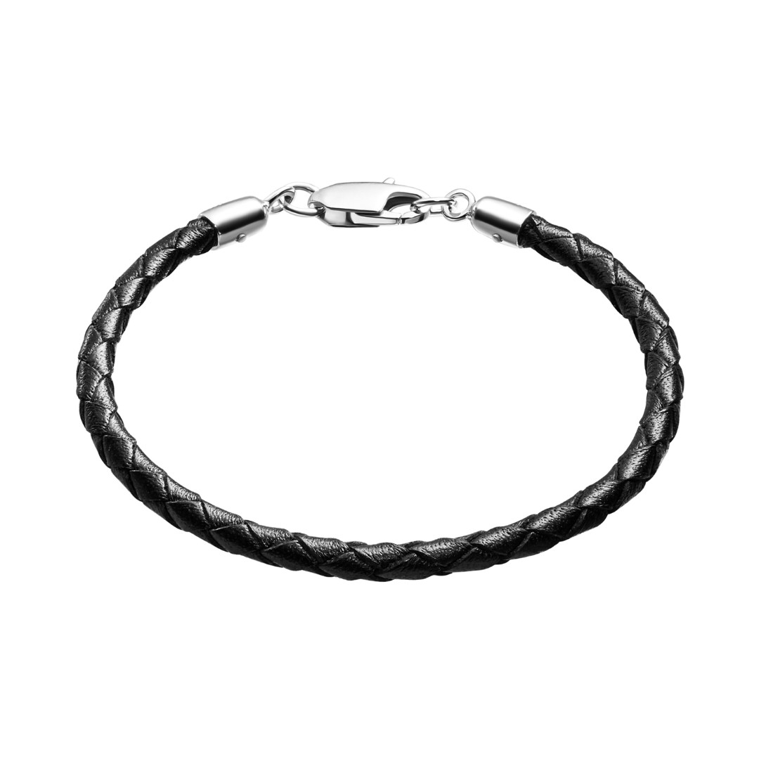 Браслет на руку,Серебро,Натуральная кожа,с вставкой Без вставок,с замком Карабинный,РОССИЯ