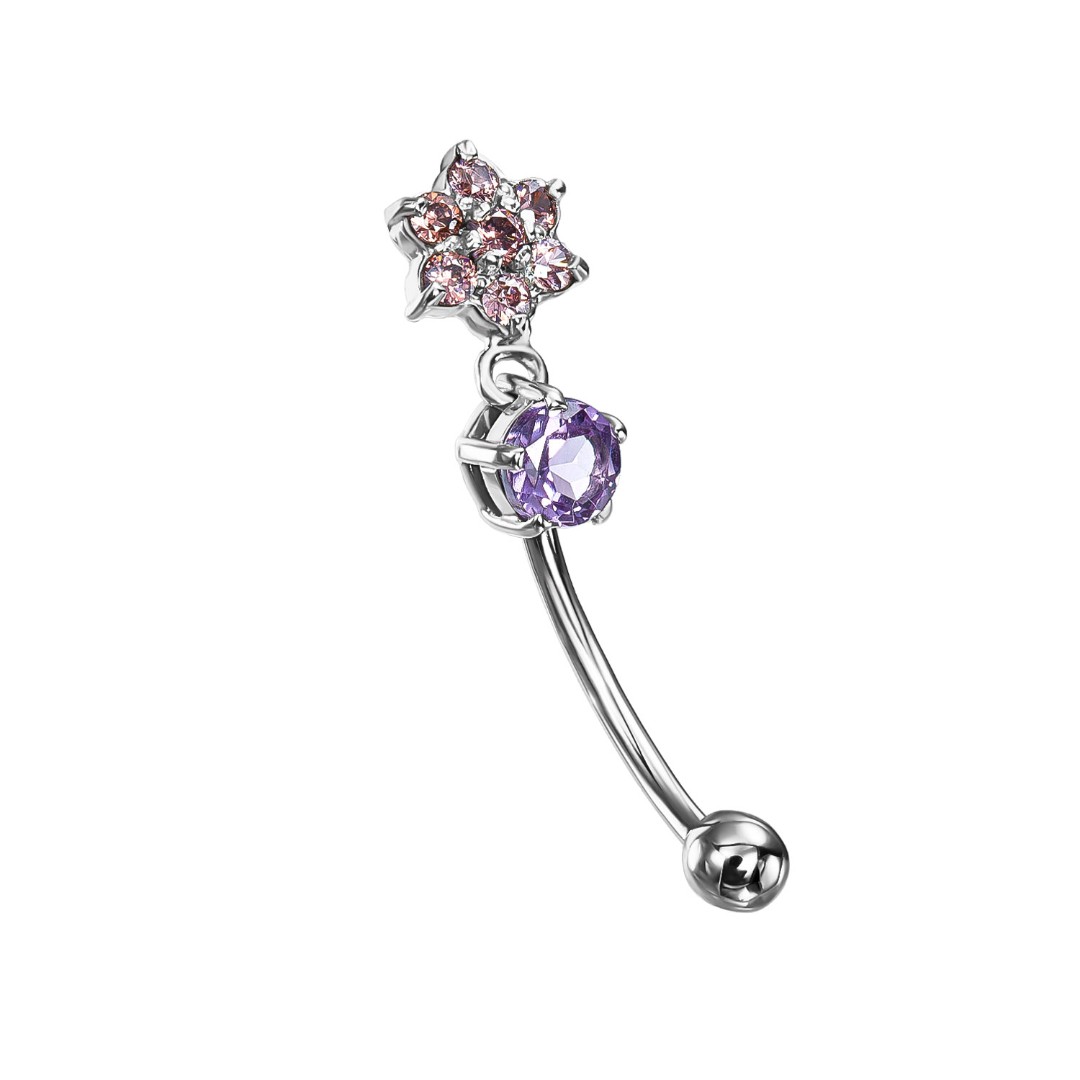 Пирсинг пупка,Серебро,с вставкой Фианит,с замком Шарик,РОССИЯ