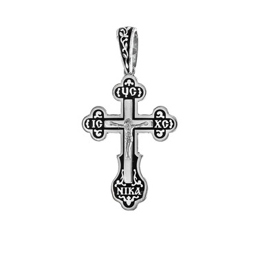 Серебряный православный крестик, покрытие эмаль черная