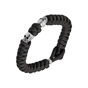 Браслет из паракорда с серебряными вставками-черепами, ширина 1,1 см, черный