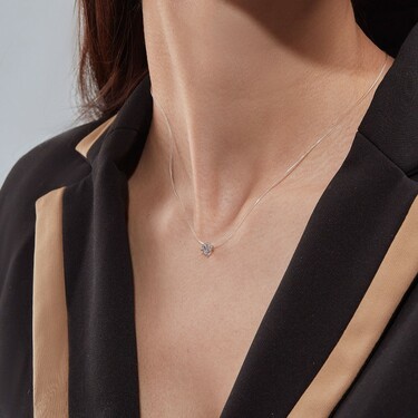 Колье-невидимка на леске с круглой серебряной подвеской с фианитом, в родии