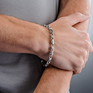 Серебряный литой браслет Спаси и сохрани, покрытие родием, ширина 6 мм