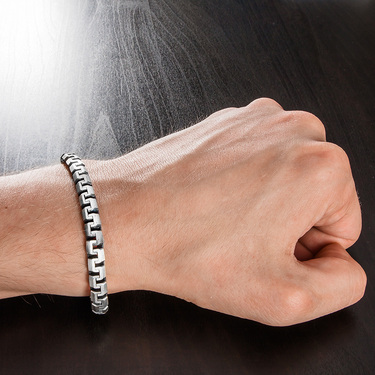 Серебряный мужской браслет, плетение Сколоченный Якорь, оксидирование, ширина 7 мм