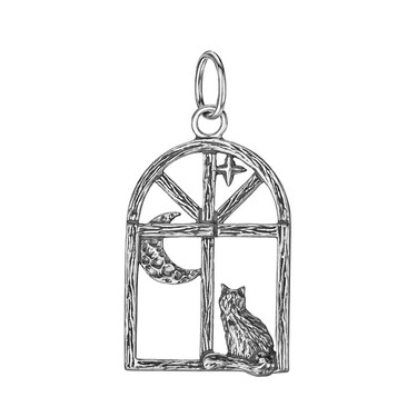 Серебряная подвеска "Кот в окне" чернение