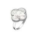 Серебряное кольцо Клевер / Четырехлистник с Натуральным темным Перламутром 14мм, платинирование Кольцо,Серебро,с вставкой Перламутр натуральный Белая цвета,РОССИЯ