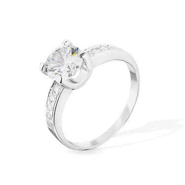 Серебряное женское помолвочное кольцо с белым фианитом, родий
