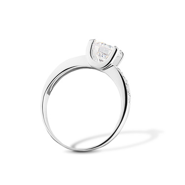 Серебряное женское помолвочное кольцо с белым фианитом, родий