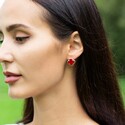 Серебряные серьги Клевер / Четырехлистник с Натуральным красным Кораллом 12мм, англ., платирование Серьги,Серебро,с вставкой Коралл натуральный Красная цвета,с замком Скоба,РОССИЯ