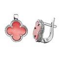 Серьги,Серебро,с вставкой Коралл натуральный Красная цвета,с замком Скоба,РОССИЯ