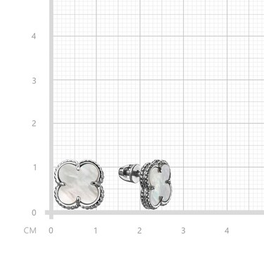 Серебряные серьги Клевер / Четырехлистник с Натуральным светлым Перламутром 10мм, пусет, платирован.