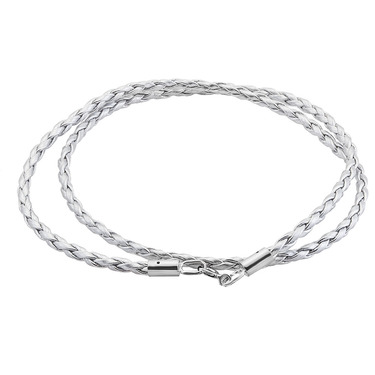 Ювелирный шнурок Гайтан серебристый, Плетеная Экокожа 2,8 мм с серебряным замком, Родирование