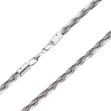 Ювелирный шнурок Гайтан серебристый, Плетеная Экокожа 2,8 мм с серебряным замком, Родирование
