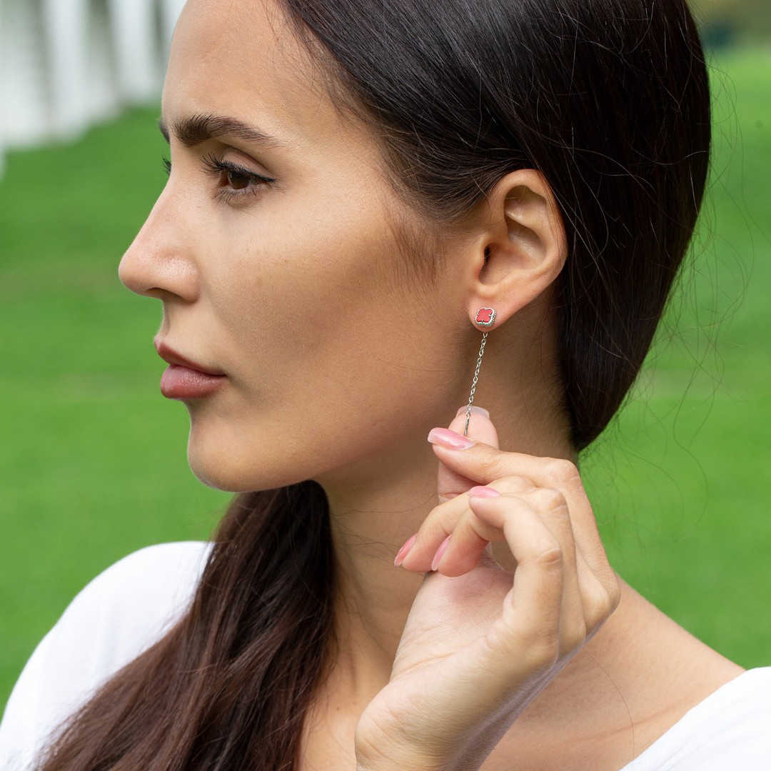 Серьги,Серебро,с вставкой Коралл натуральный Красная цвета,с замком Протяжка,РОССИЯ