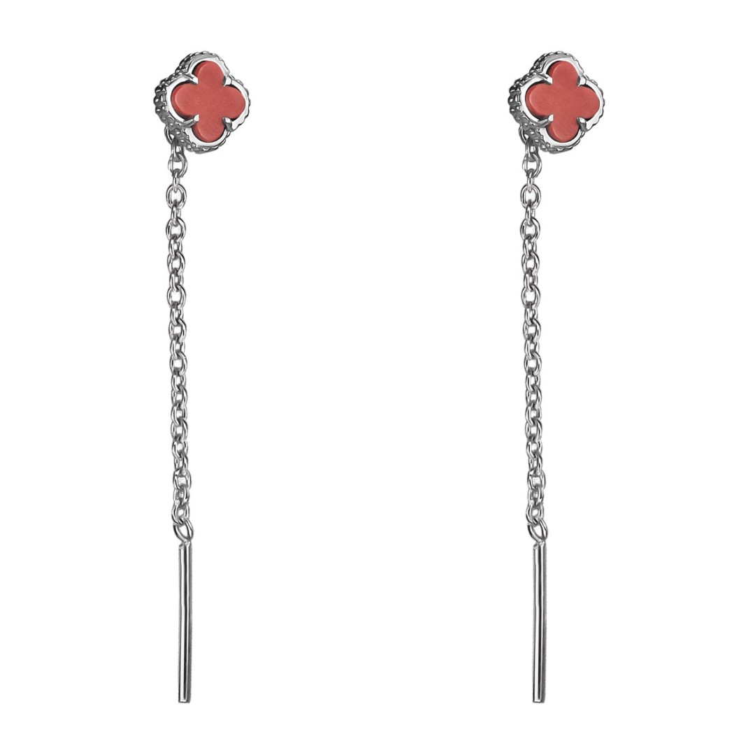 Серьги,Серебро,с вставкой Коралл натуральный Красная цвета,с замком Протяжка,РОССИЯ