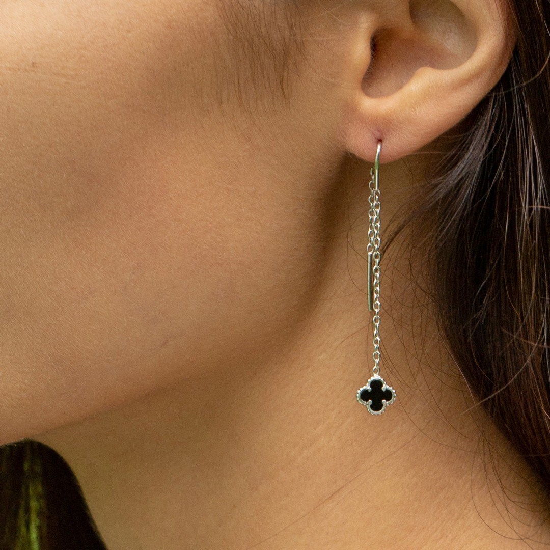 Серьги,Серебро,с вставкой Оникс натуральный Черная цвета,с замком Протяжка,РОССИЯ