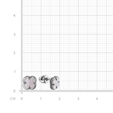 Серебряные серьги Клевер / Четырехлистник с Натуральным светлым Перламутром 6мм, пусет, платирование