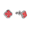 Серьги,Серебро,с вставкой Коралл натуральный Красная цвета,с замком Пусет,РОССИЯ