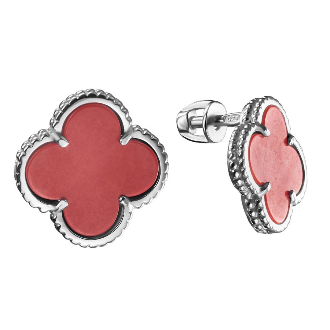 Серьги,Серебро,с вставкой Коралл натуральный Красная цвета,с замком Винтовой,РОССИЯ
