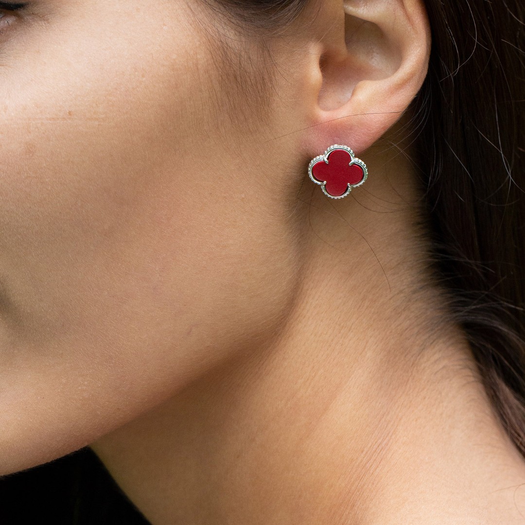 Серьги,Серебро,с вставкой Коралл натуральный Красная цвета,с замком Винтовой,РОССИЯ