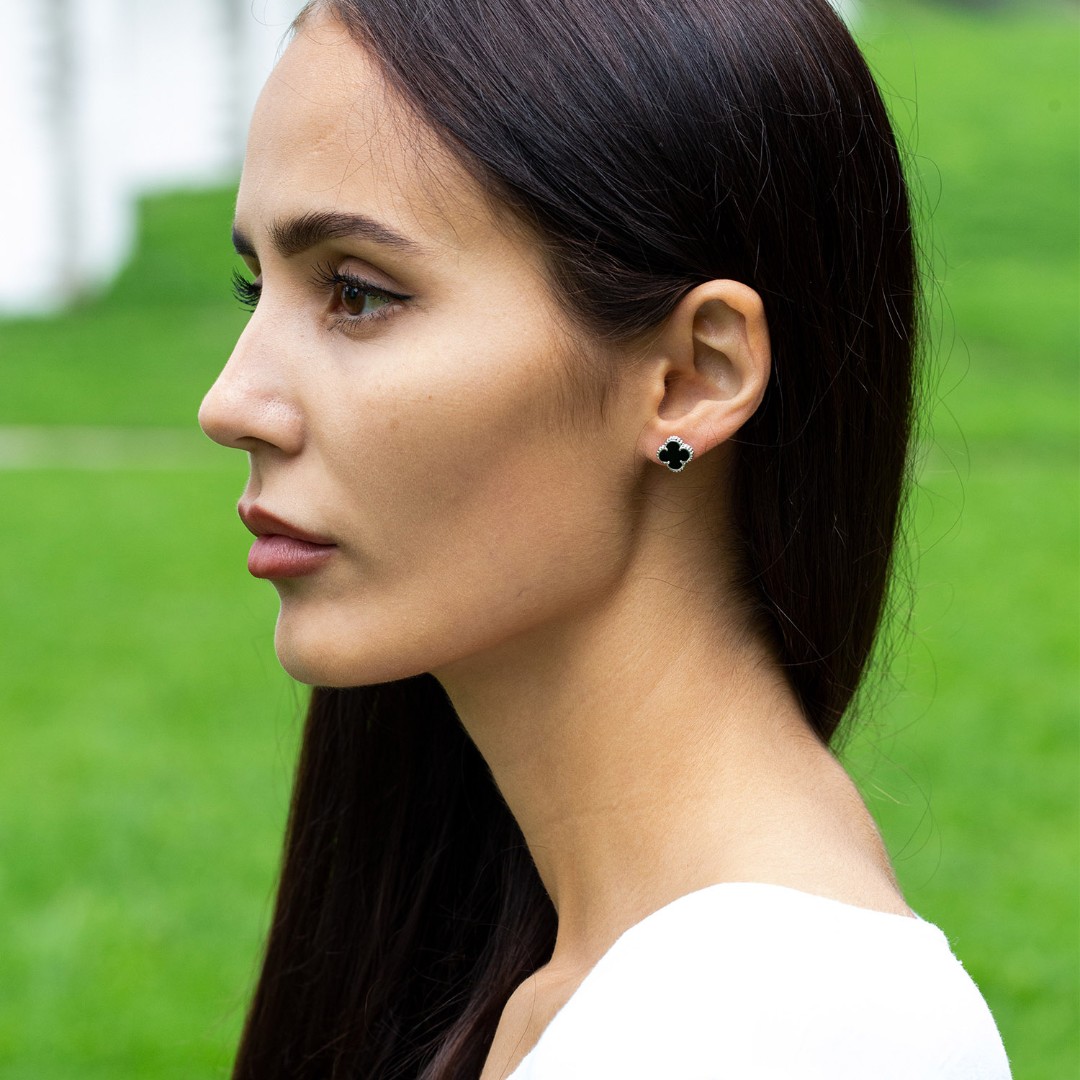 Серьги,Серебро,с вставкой Оникс натуральный Черная цвета,с замком Винтовой,РОССИЯ