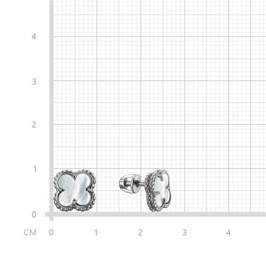 Серебряные серьги Клевер / Четырехлистник с Натуральным светлым Перламутром 8мм, пусет, платирование