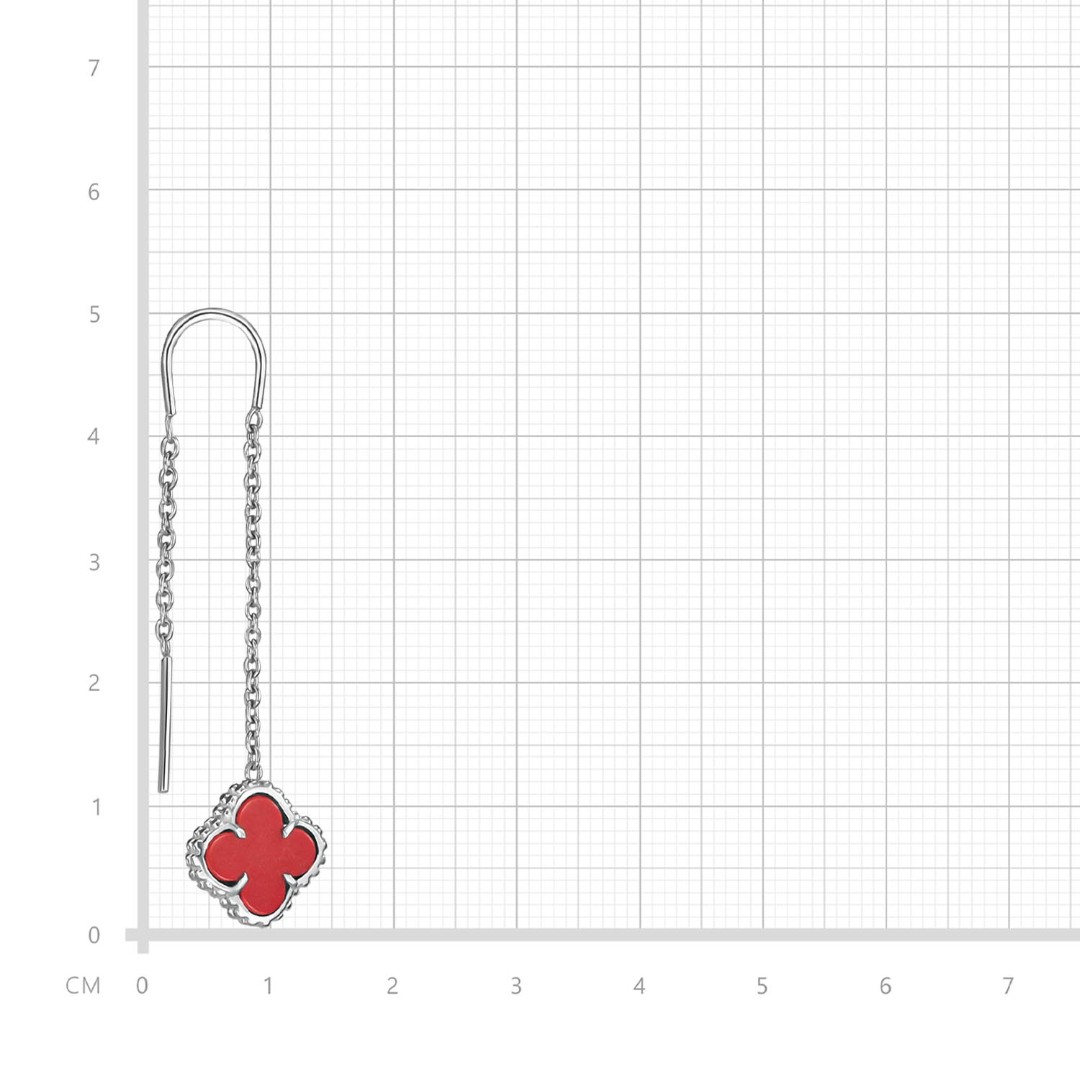 Серебряные серьги Клевер / Четырехлистник с Натуральным красным Кораллом 8мм, протяжка, платирование Серьги,Серебро,с вставкой Коралл натуральный Красная цвета,с замком Протяжка,РОССИЯ