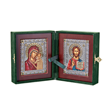 Венчальная пара икон Казанской Божией Матери и Спасителя, 11х13 см, серебро, гальваника