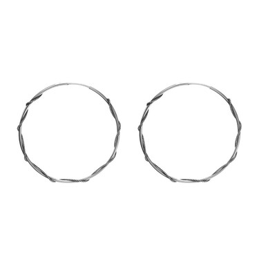 Женские серебряные серьги кольца Конго с канатами, чернение, диаметр 5 см