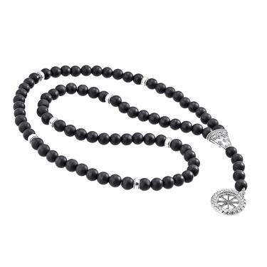 Мужские бусы-четки Розарий, шунгит с серебряными вставками