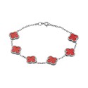 Серебряный браслет Клевер / Четырехлистник, вставка Натуральный красный Коралл 10мм, плаирование Браслет на руку,Серебро,Натуральный камень,с вставкой Коралл натуральный Красная цвета,с замком Кольцо,РОССИЯ