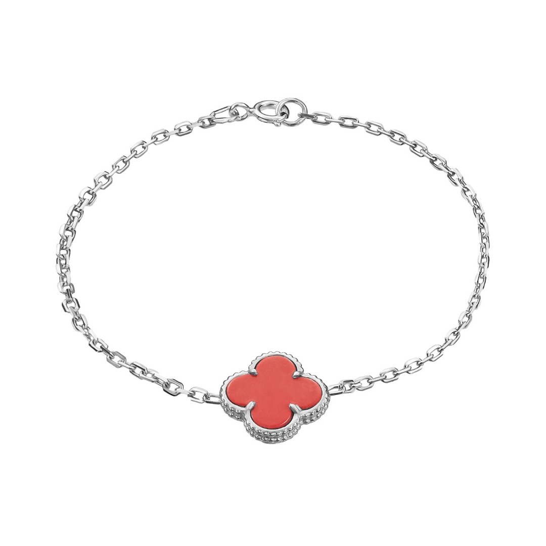 Браслет на руку,Серебро,Натуральный камень,с вставкой Коралл натуральный Красная цвета,с замком Кольцо,РОССИЯ