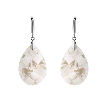 Перламутровые каплевидные серьги, мозаика, серебро 925, родий