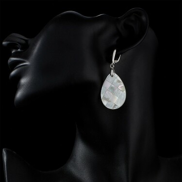 Перламутровые каплевидные серьги, мозаика, серебро 925, родий