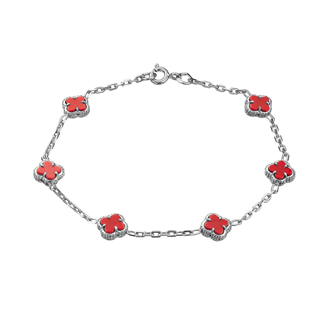 Браслет на руку,Серебро,Натуральный камень,с вставкой Коралл натуральный Красная цвета,с замком Кольцо,РОССИЯ