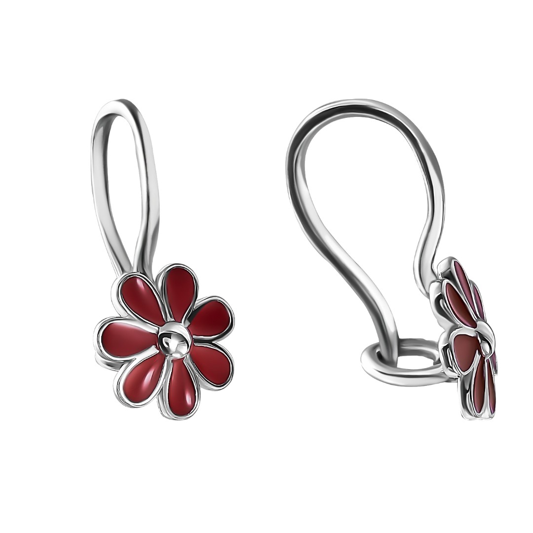 Десткие серебряные серьги  Серьги,Серебро,с вставкой Эмаль Красная цвета,с замком Петля,Французский,РОССИЯ