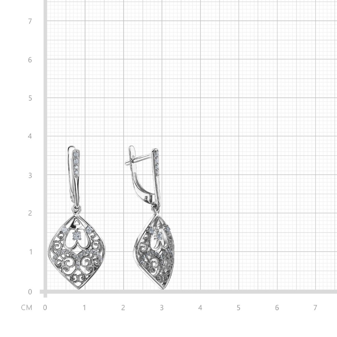 Серебряные серьги с фианитами, родирование Серьги,Серебро,с вставкой Фианит Белая цвета,с замком Английский,РОССИЯ