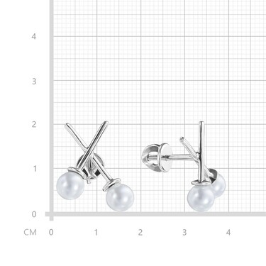 Серебряные серьги / Пусеты / Гвоздики с жемчугом, родий