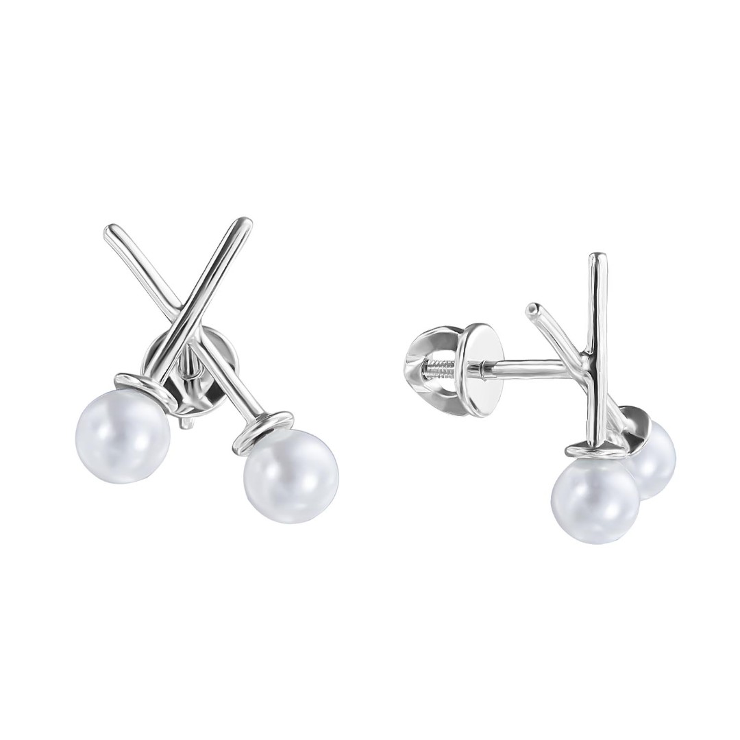 Серьги,Серьги Пусеты,Серьги Гвоздики,Серебро,с вставкой Жемчуг натуральный Белая цвета,с замком Пусет,Винтовой,Штыревой,Штифтовой,РОССИЯ