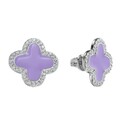 Серьги,Серебро,с вставкой Фианит,Эмаль Белая,Сиреневая цвета,с замком Винтовой,РОССИЯ