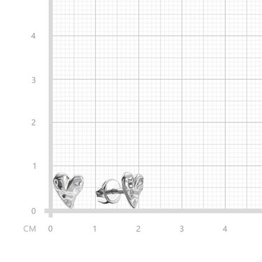 Серебряные серьги / Пусеты / Гвоздики / Сердце рефленое, родий
