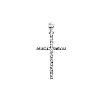 Серебряная подвеска женская "Католический Крестик" с белым цирконием, родий