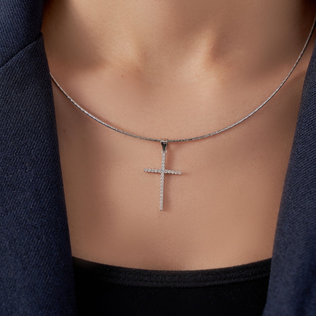 Крест,Подвеска,Талисман,Амулет,Оберег,Серебро,с вставкой Цирконий кубический Белая цвета,КИТАЙ