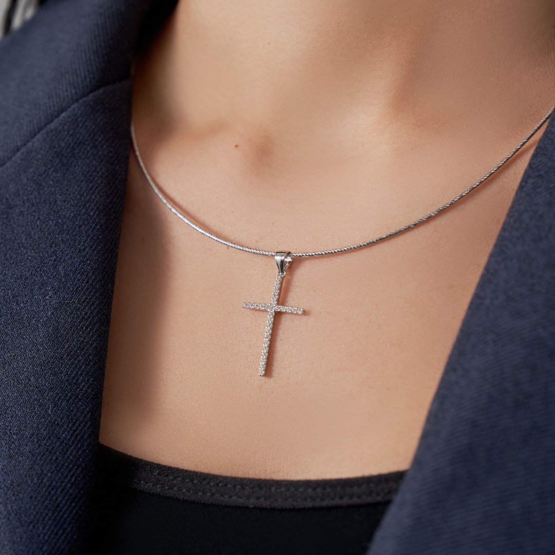 Крест,Подвеска,Талисман,Амулет,Оберег,Серебро,с вставкой Цирконий кубический Белая цвета,КИТАЙ