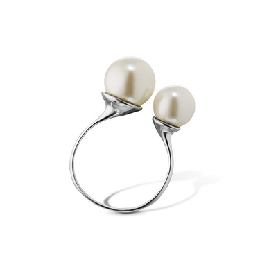 Серебряное женское кольцо Разъемное / Регулируемое / Не замкнутое / Безразмерное с искус. жемчугом